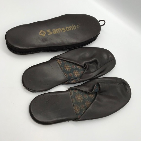 Vintage Samsonite Men's size 9- 10 Travel Slippers  in Brown Zippered Case - Picture 7 of 11